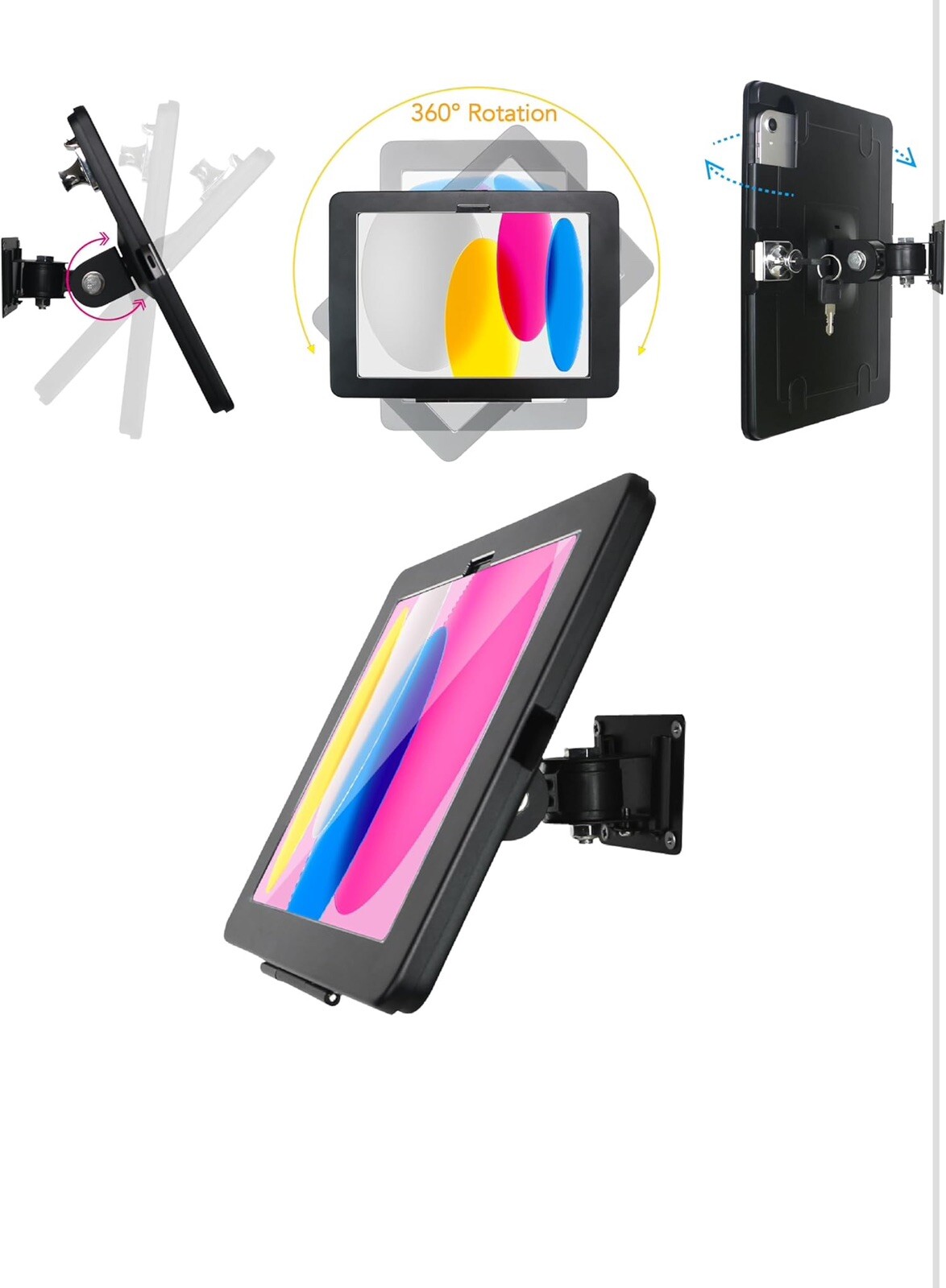 On Wall Mount bracket for iPad 10.9” 2022 10th gen Anti-theft Lock And Key Metal