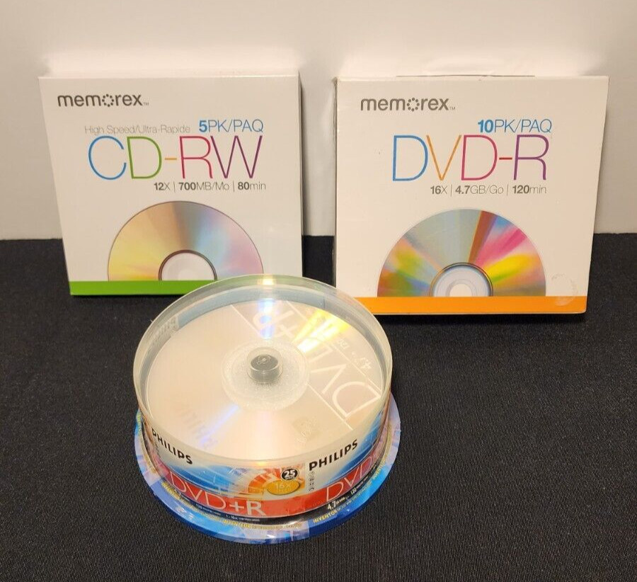 Sealed Memorex and Phillips CD-RW, DVD-R, DVD+R Lot of 3