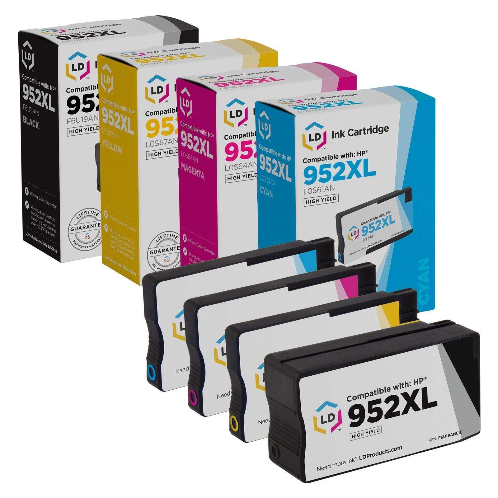 LD Products 4PK Reman Fits for HP 952XL Ink Cartridges Black Cyan Magenta Yellow
