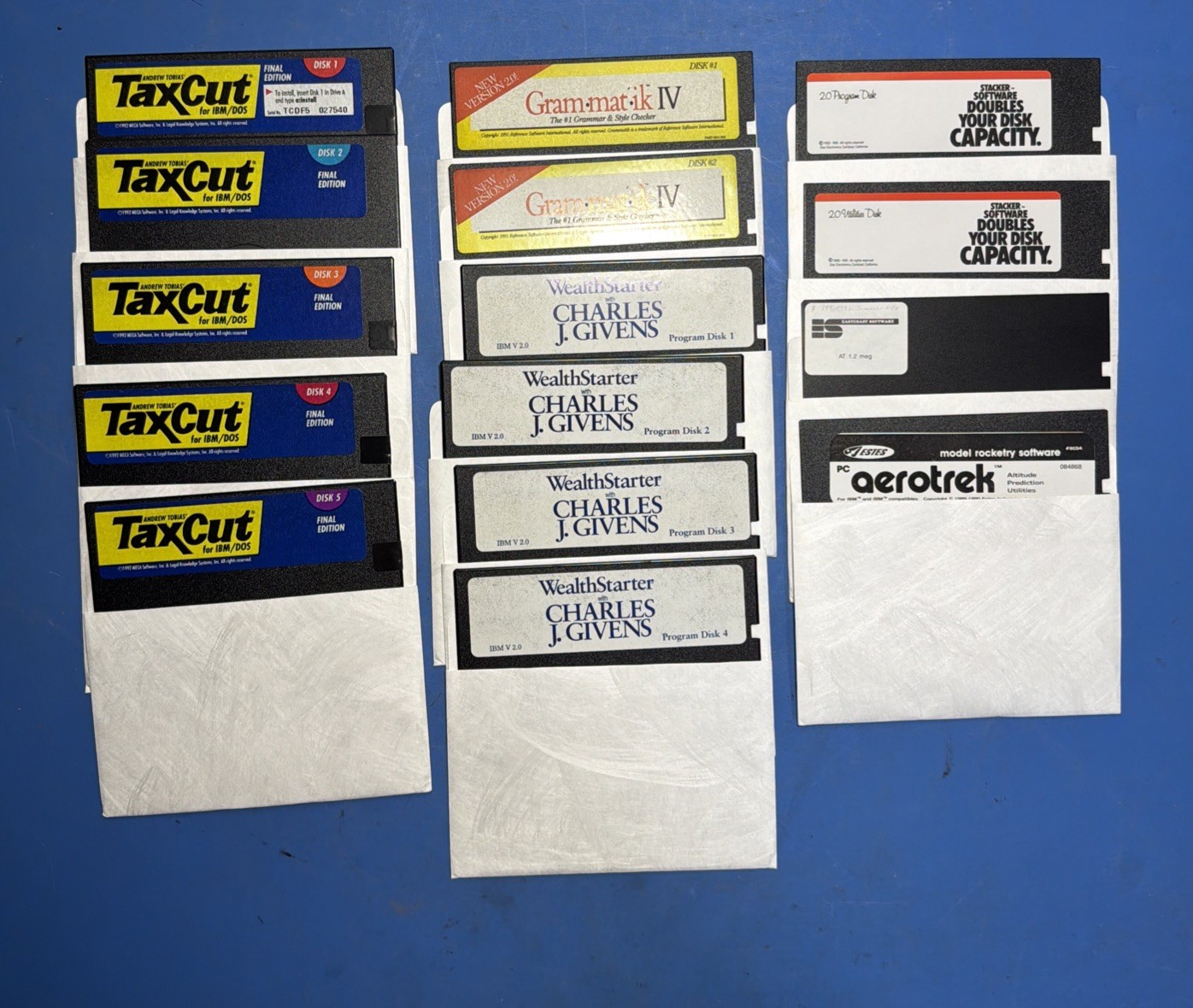 Vintage IBM DOS Floppy Disk Lot 15pcs TaxCut Grammatik Stacker 5.25”