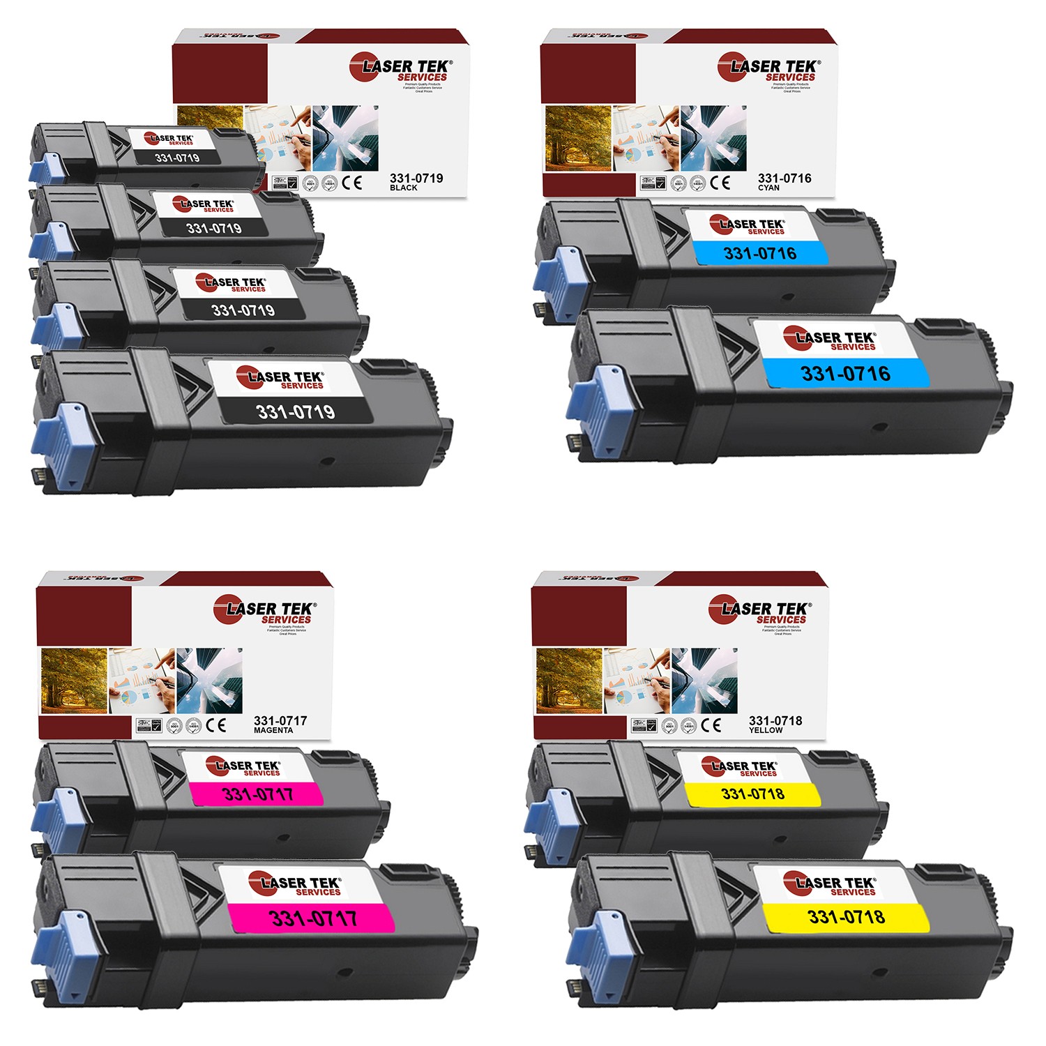 10Pk LTS 2150 B C M Y Compatible for Dell 2150 2150CDN 2150CN Toner Cartridge