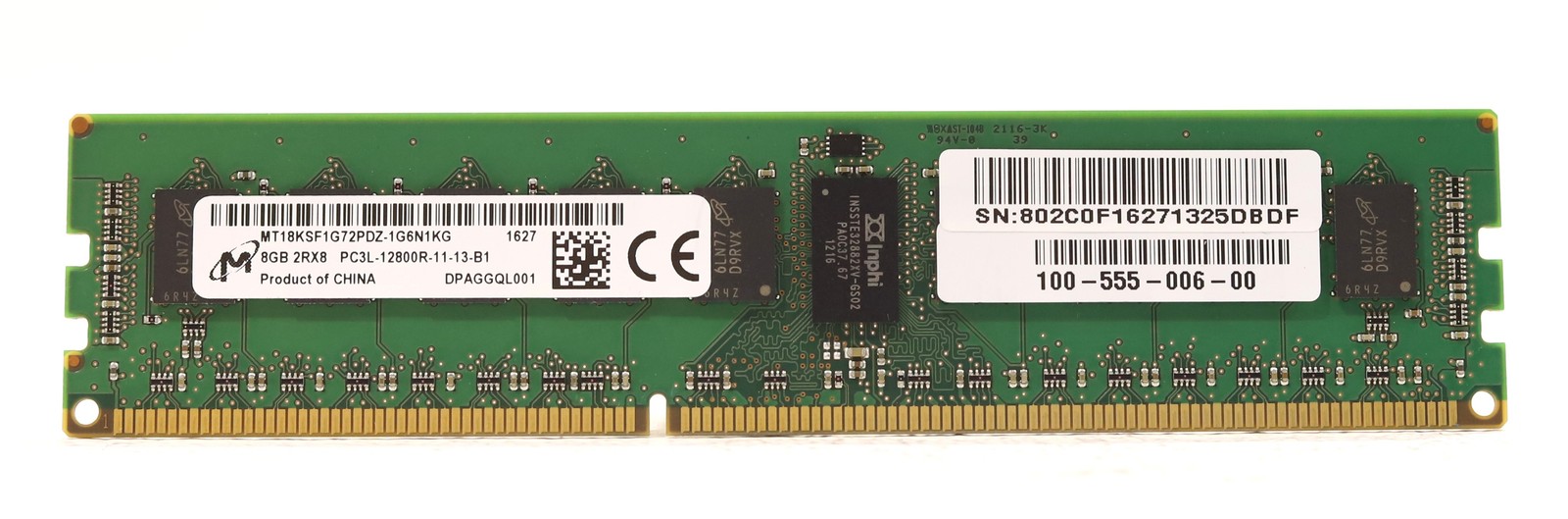 Micron 8GB 2Rx8 PC3L-12800R-11-13-B1 ECC REG Server RAM MT18KSF1G72PDZ-1G6N1KG