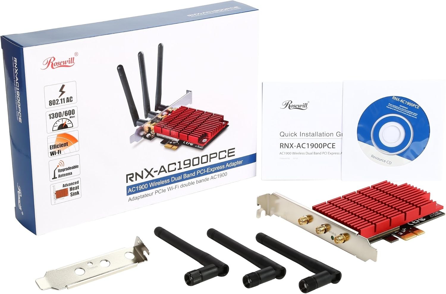 Rosewill RNX-AC1900PCE 802.11AC Dual Band AC1900 PCI Express WiFi Adapter card