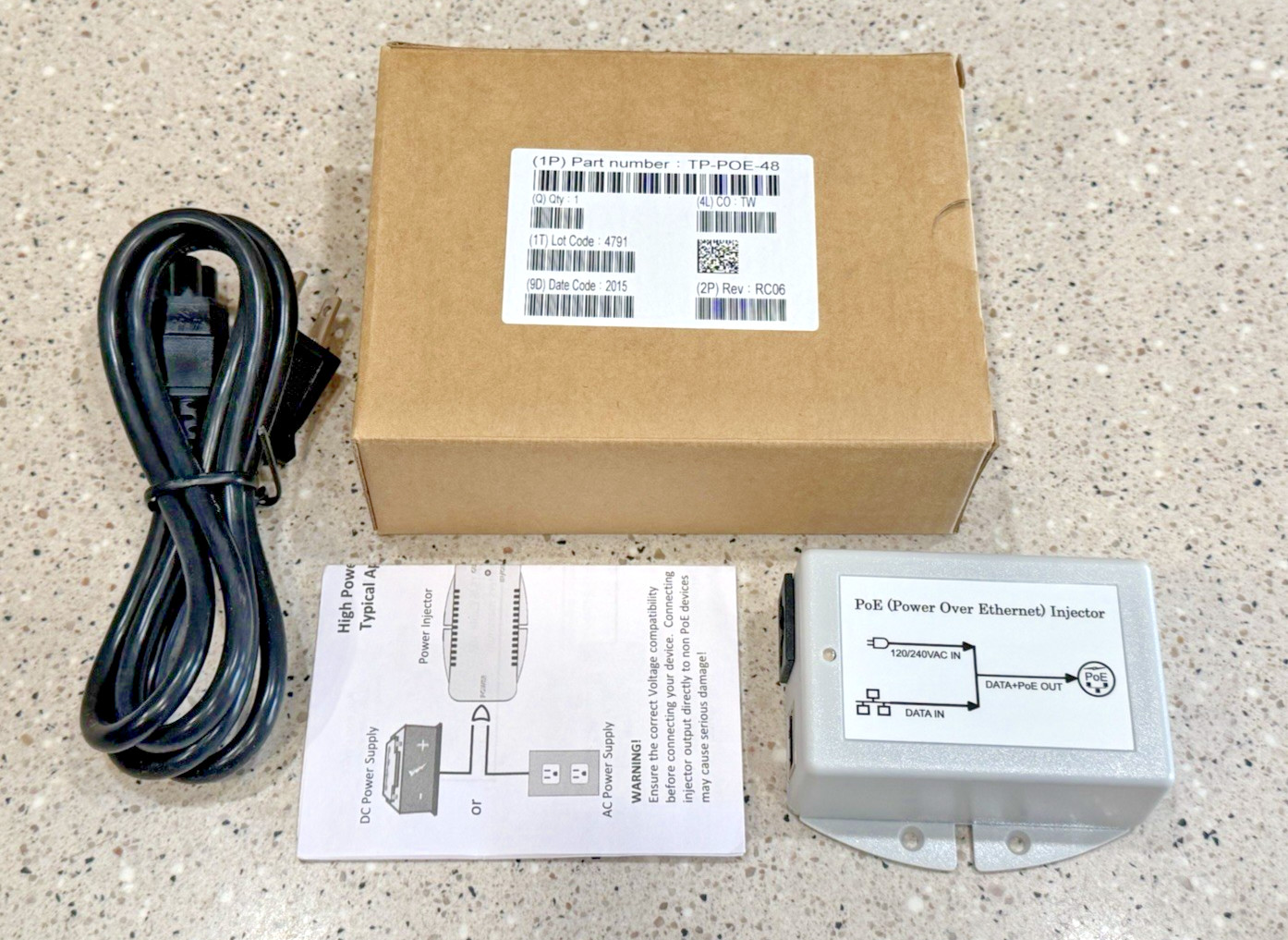 Tycon Power Systems TP-POE-48 48V 24W Passive PoE Injector 10/100 w/Cord *NEW*