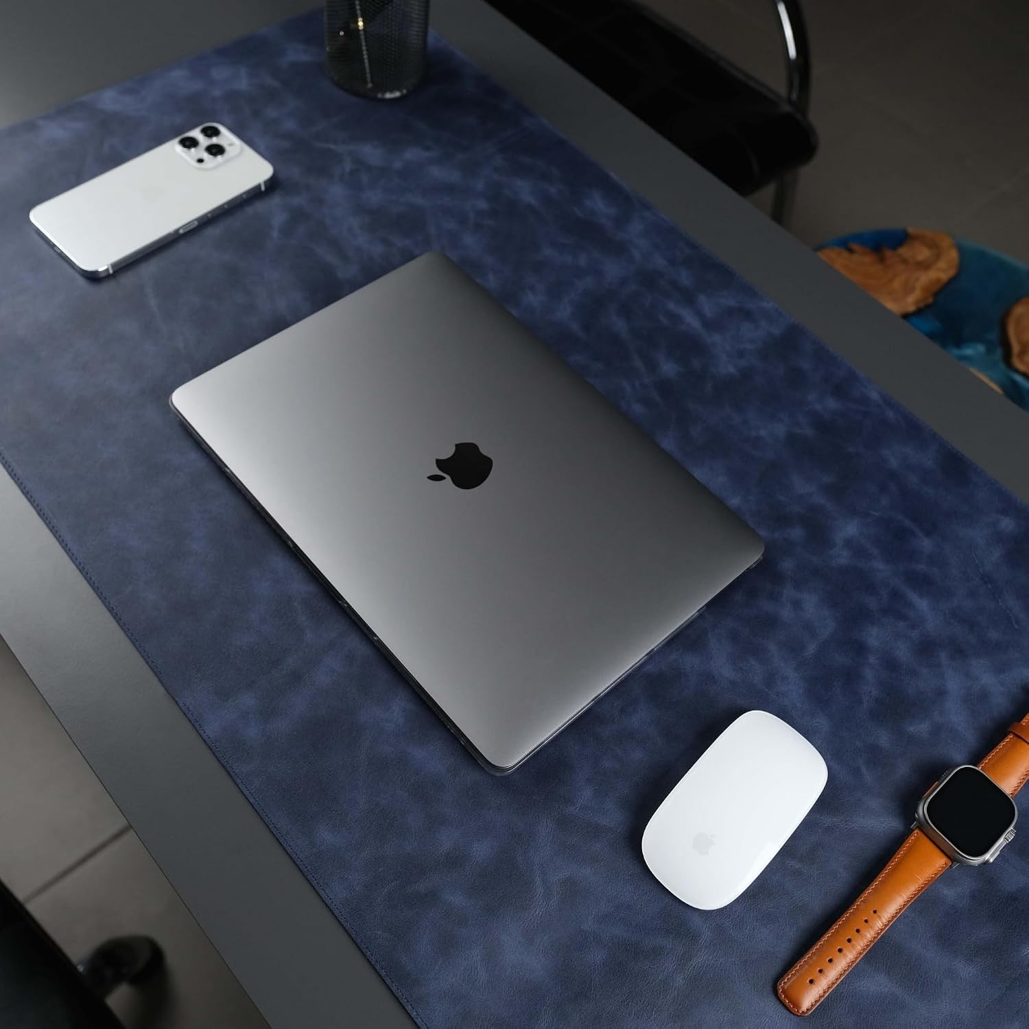 Jersey Genuine Calfskin Leather Desk Pad, Office Desk Mat with Non-Slip Bottom,