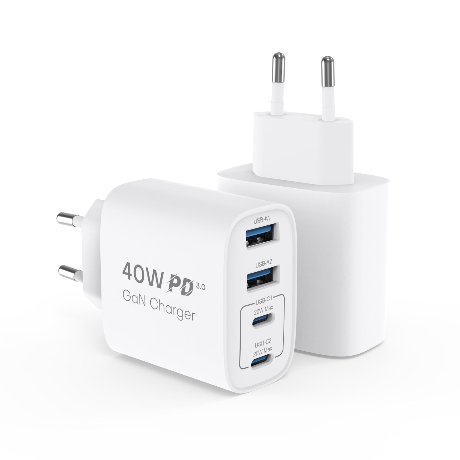 2-Pack 40W USB C Charger 4-Port Multiple Plug USB C/A - Power Supplies Accessories