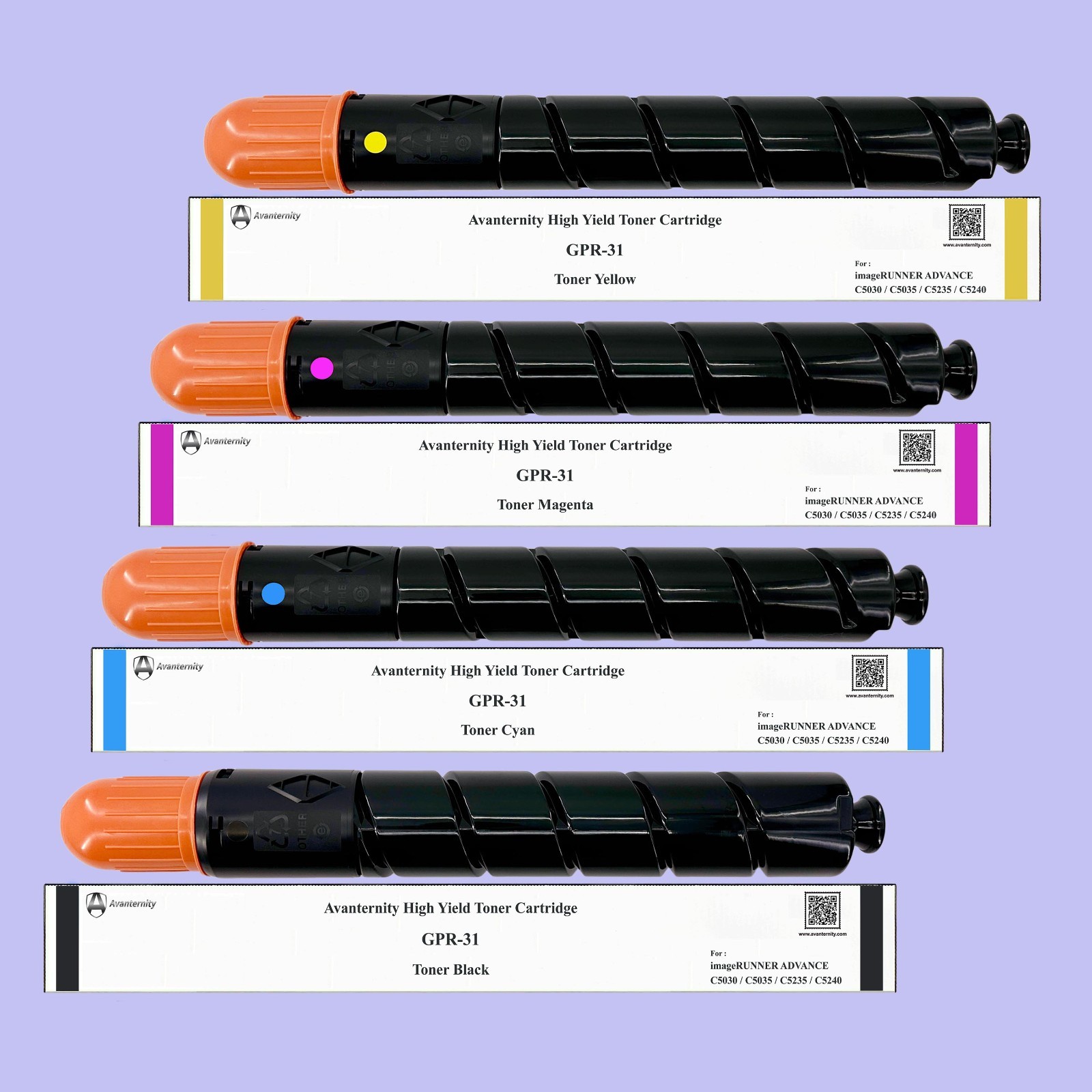 Compatible Canon GPR-31 GPR31 Toner, Set of CMYK / 2 Packs of Black