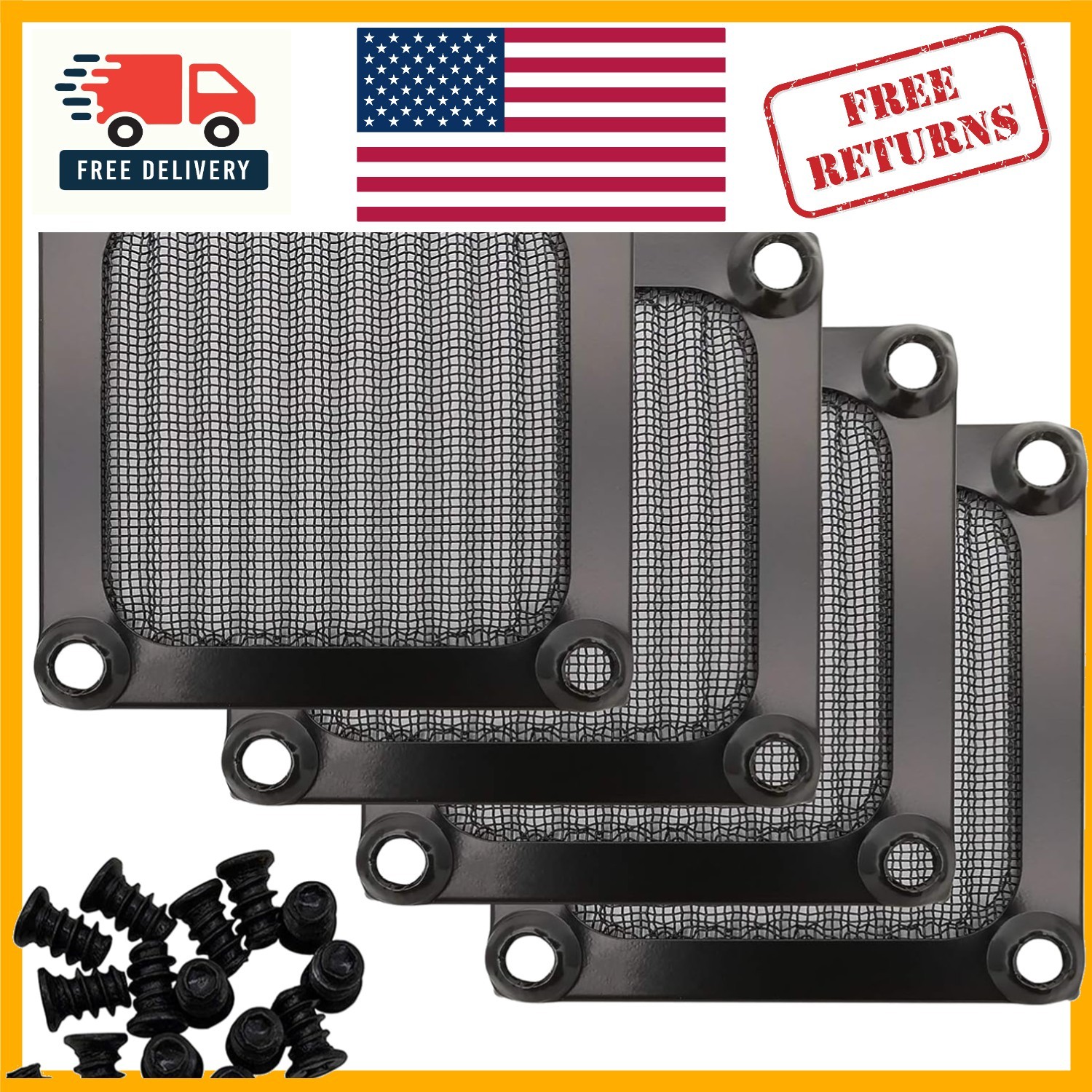 4-Pack Black 60mm Fan Filters with Aluminum Frames - Easy to Install Protection