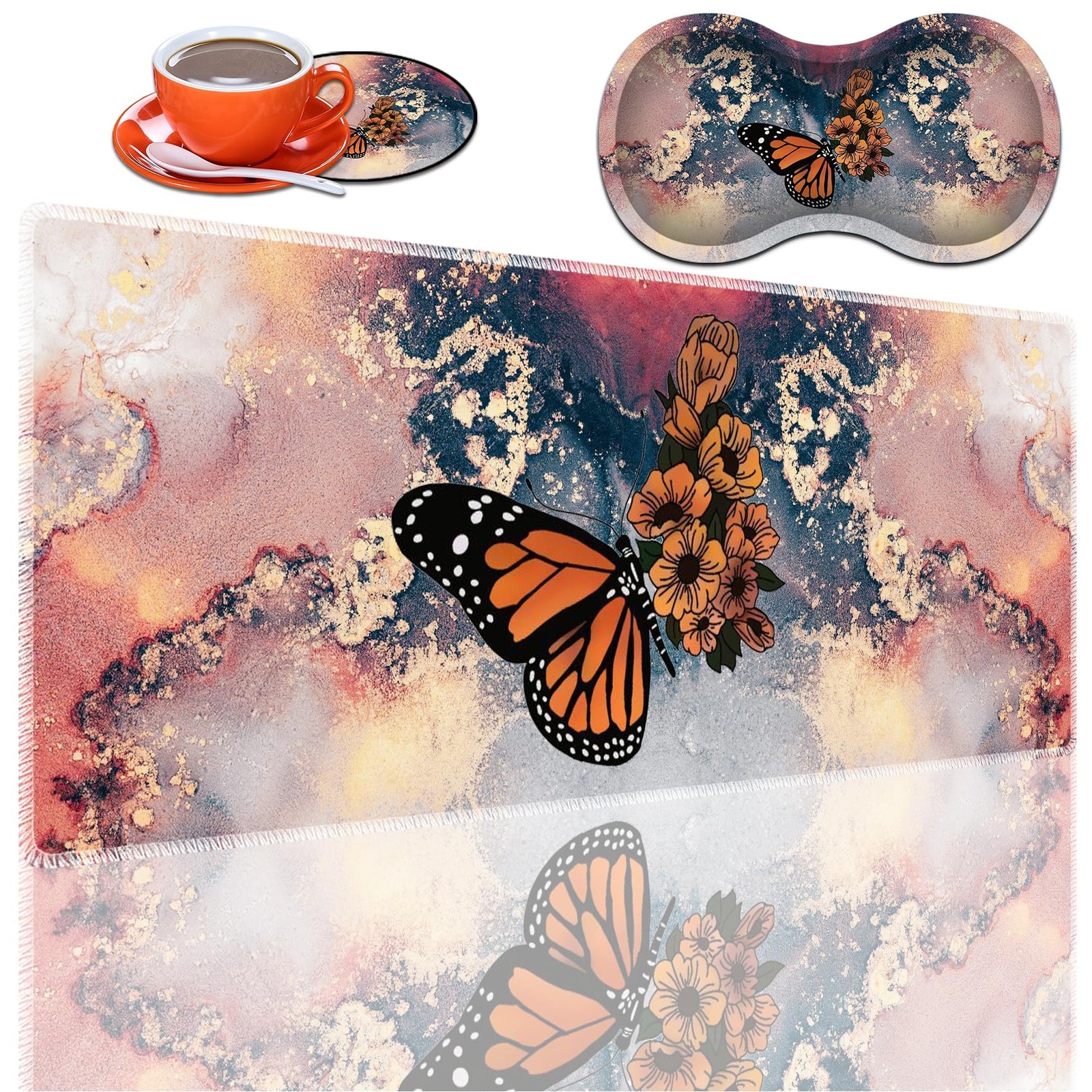 3-in-1 Large Mouse Pad Gaming Set (31.5 x 11.8 inch)+ Wrist Rest Pad + Coaste...