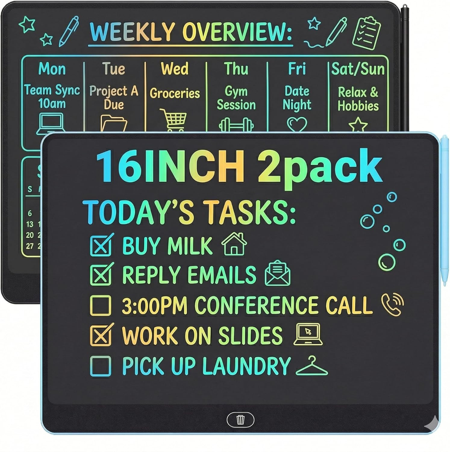 16 Inch LCD Writing Tablet 2 Pack, Large Electronic Notepad for Adults, Reusable