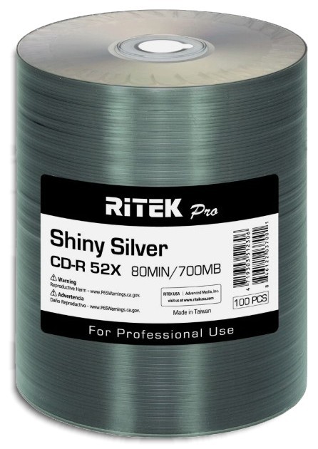 100-Pak Ritek PRO Shiny-Silver Top 52X 80-Min CD-R's in Tapewrap