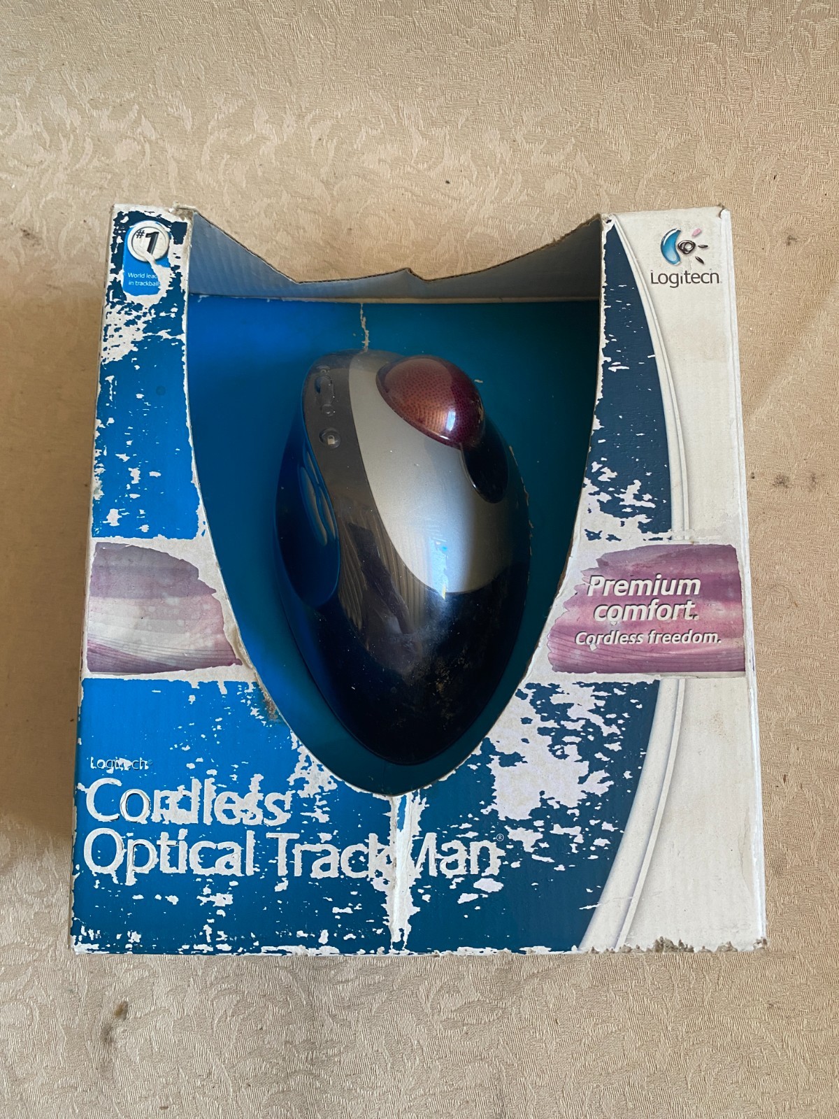 Vintage Logitech Cordless Optical TrackMan Trackball Mouse Rare NO Receiver