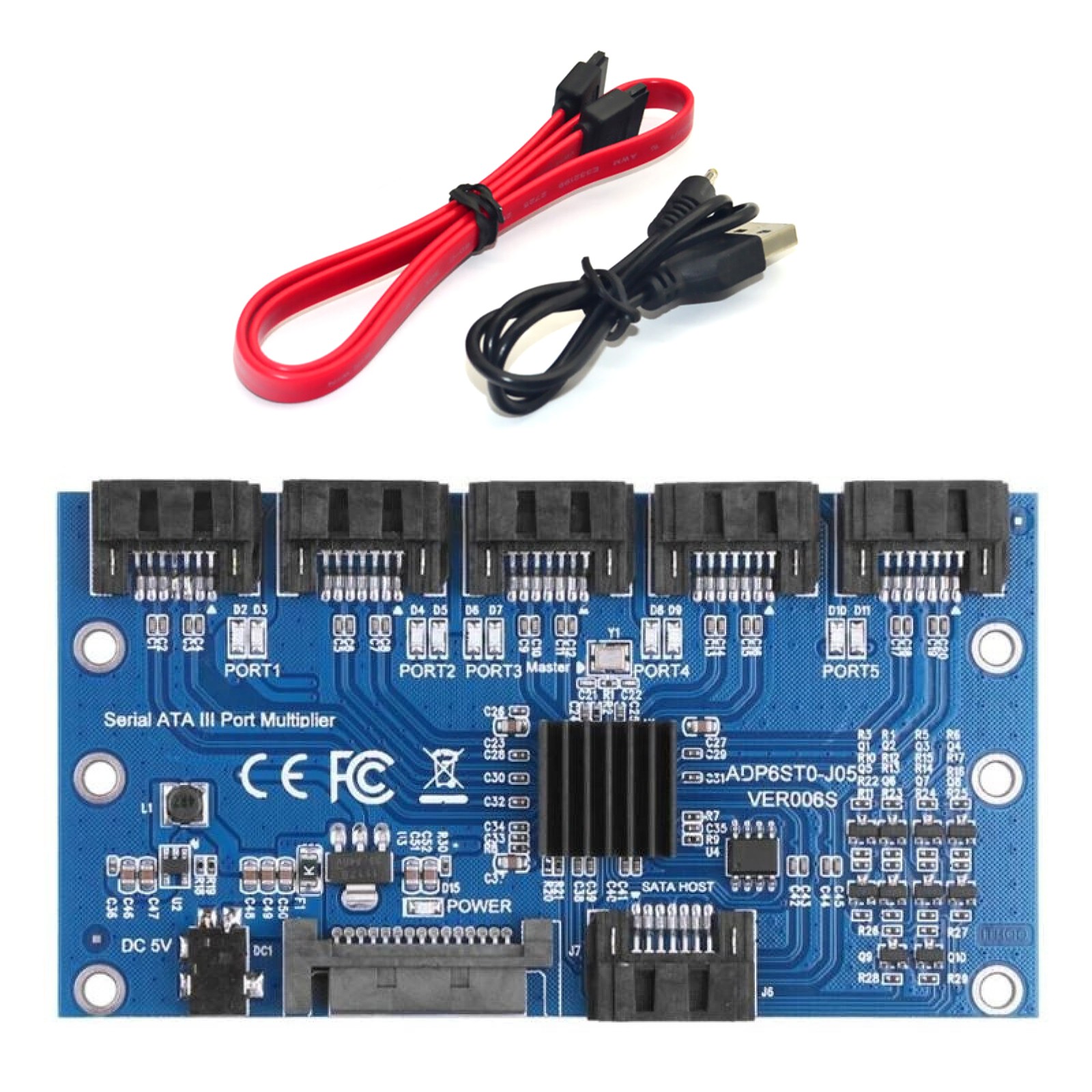 SATA Expansion Card 1 to 5 Port SATA 3.0 Mainboard 6Gbps Port Riser Card Adapter