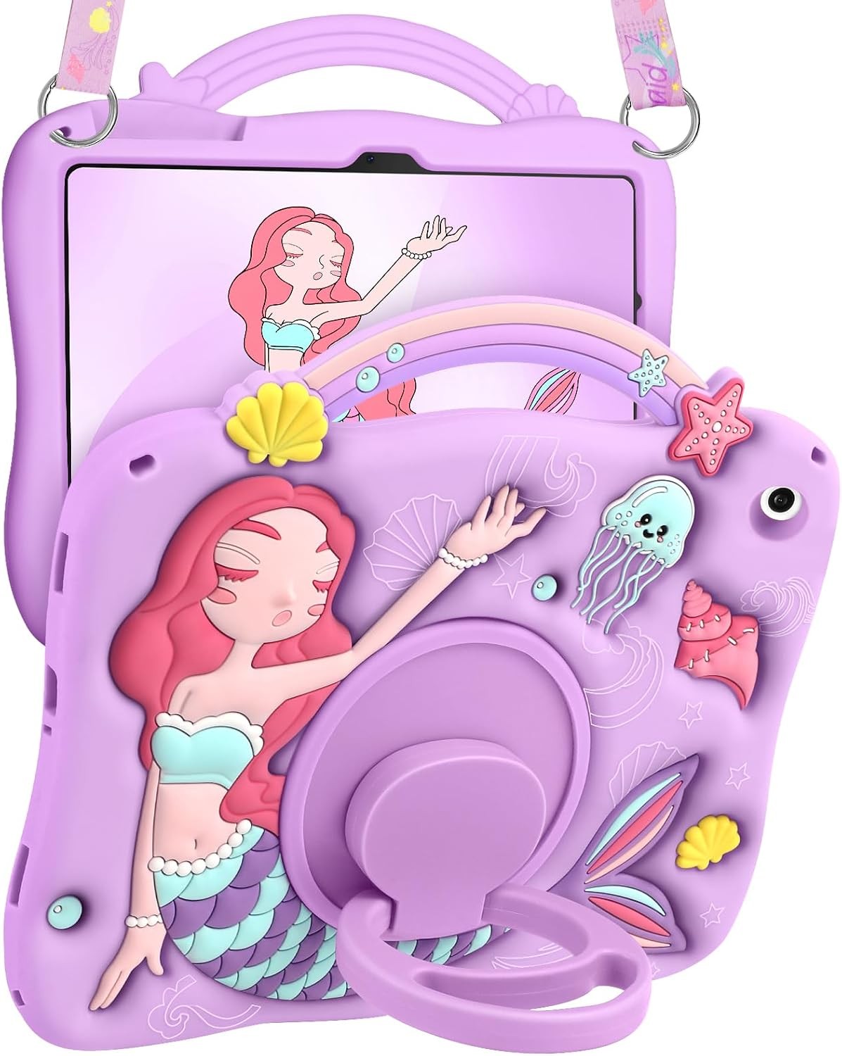 Case for Galaxy Tab A9 Plus 11 Inch - Cute Cartoon Mermaids Soft Silicone with S
