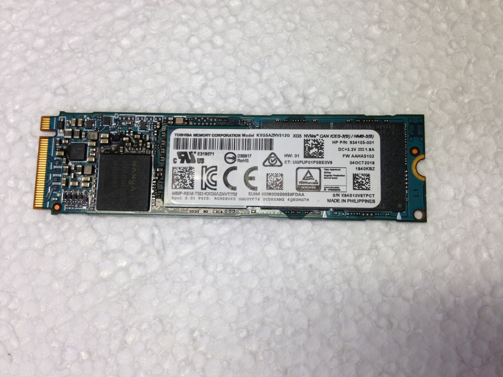 Toshiba KXG5AZNV512G XG5 NVMe M.2 SSD 512GB HP P/N 934105-001