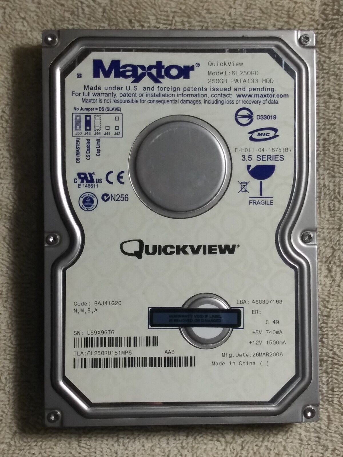 MAXTOR QuickView 6L250R0 250GB 7200 RPM PATA 133 HDD