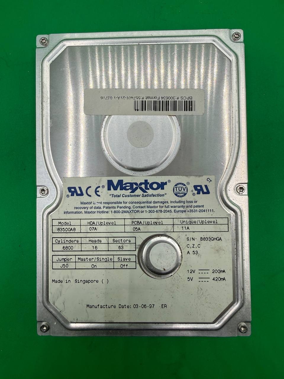 Maxtor 83500A8 3.5GB 3.5in IDE PATA Internal Hard Drive 1997 RE