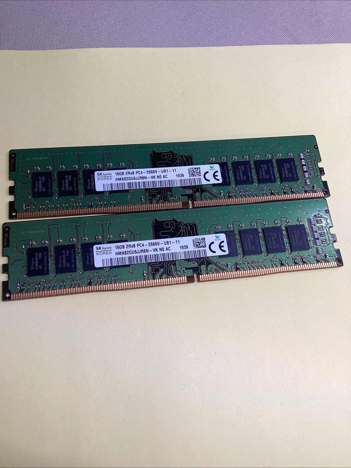 (LOT OF 2) SK Hynix 16GB 2Rx8 PC4-2666V-UB1-11  HMA82GU6JJR8N-VK