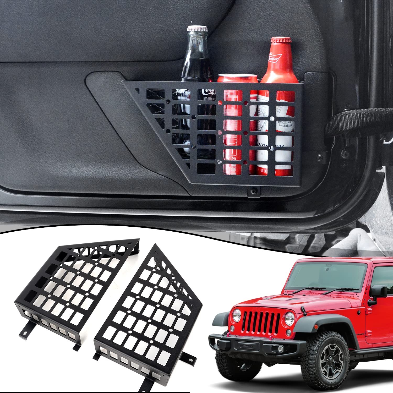 Front Door Storage Pockets Door Side Insert Box for 2007-2018 Jeep Wrangler JKU