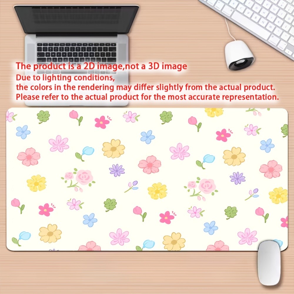 1pc Non-Slip Washable Desk Mat & Gaming Mouse Pad with Floral Print Suitable f