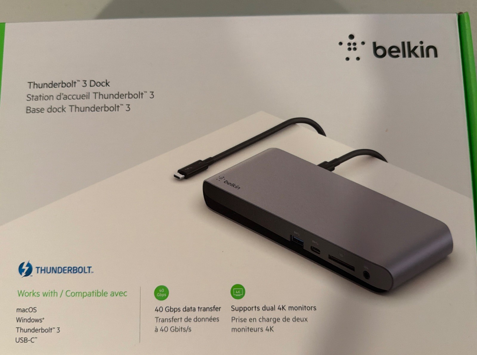 Belkin Thunderbolt 3 Dock. New.  dual 4k monitors & 40gps data transfer
