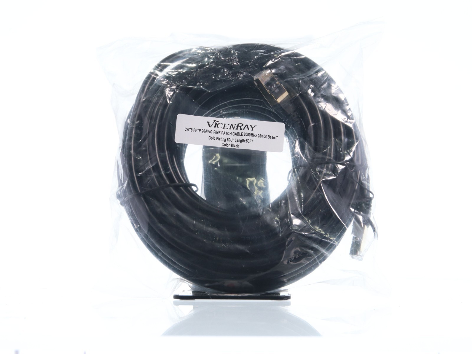 LOT OF 2 VICENRAY CAT8 FFTP 26AWG PIMF Patch Cable 2000MHz T 50FT Gold plated
