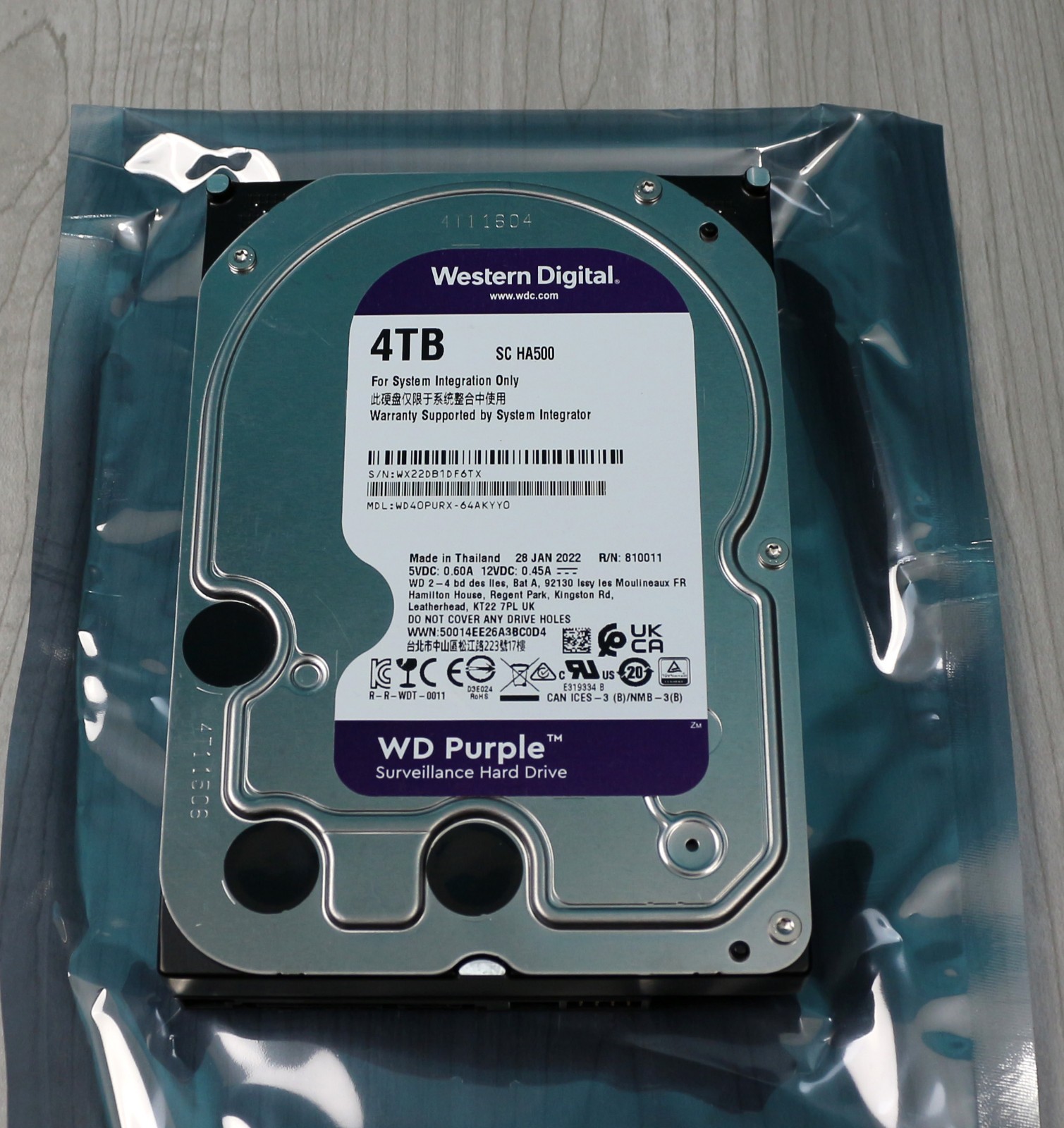 Western Digital WD Purple WD40PURX 4TB 3.5" SATA Internal Desktop Hard Drive HDD
