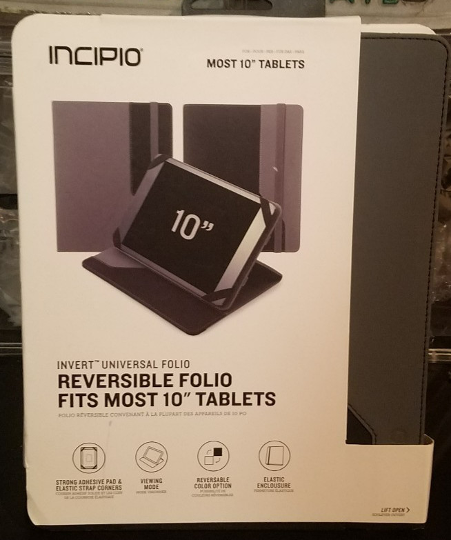 New Incipio Invert Reversible Universal Folio Black or Gray Case For 10" Tablets