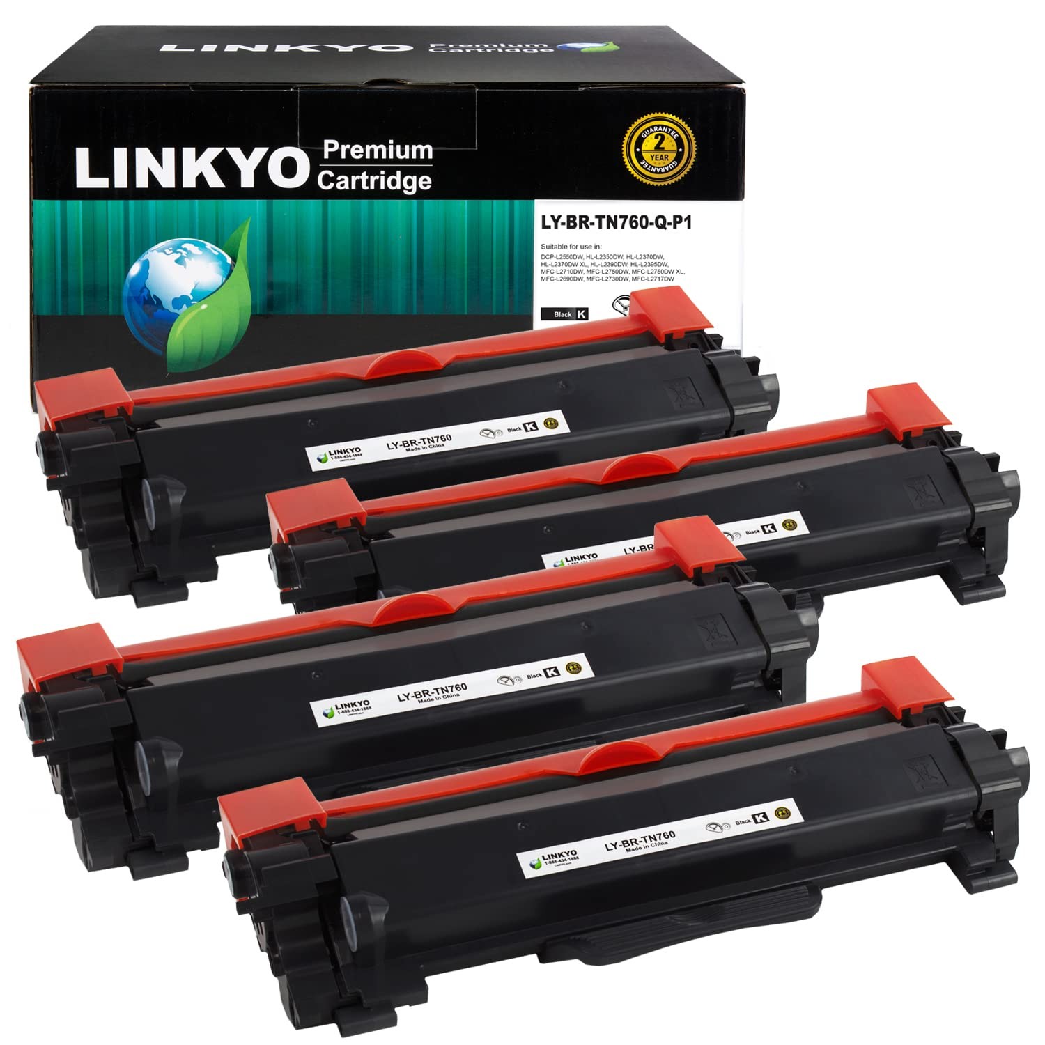 LINKYO Toner Cartridge Replacement for Brother TN760 TN-730 High Yield 4-Pack