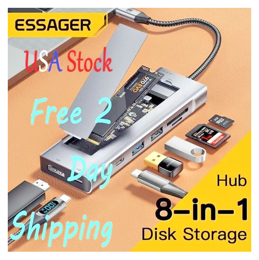 USB C Docking Station 8 in 1 Adapter 4K HDMI,USB3.1,M.2 10gbps,Audio,100W