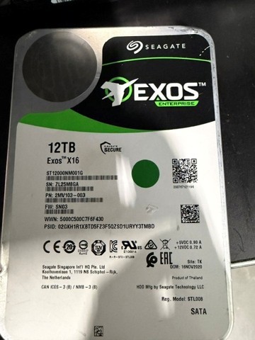 Seagate Exos 12TB Exos X16 ST12000NM001G Hard Drive - Tested and Wiped