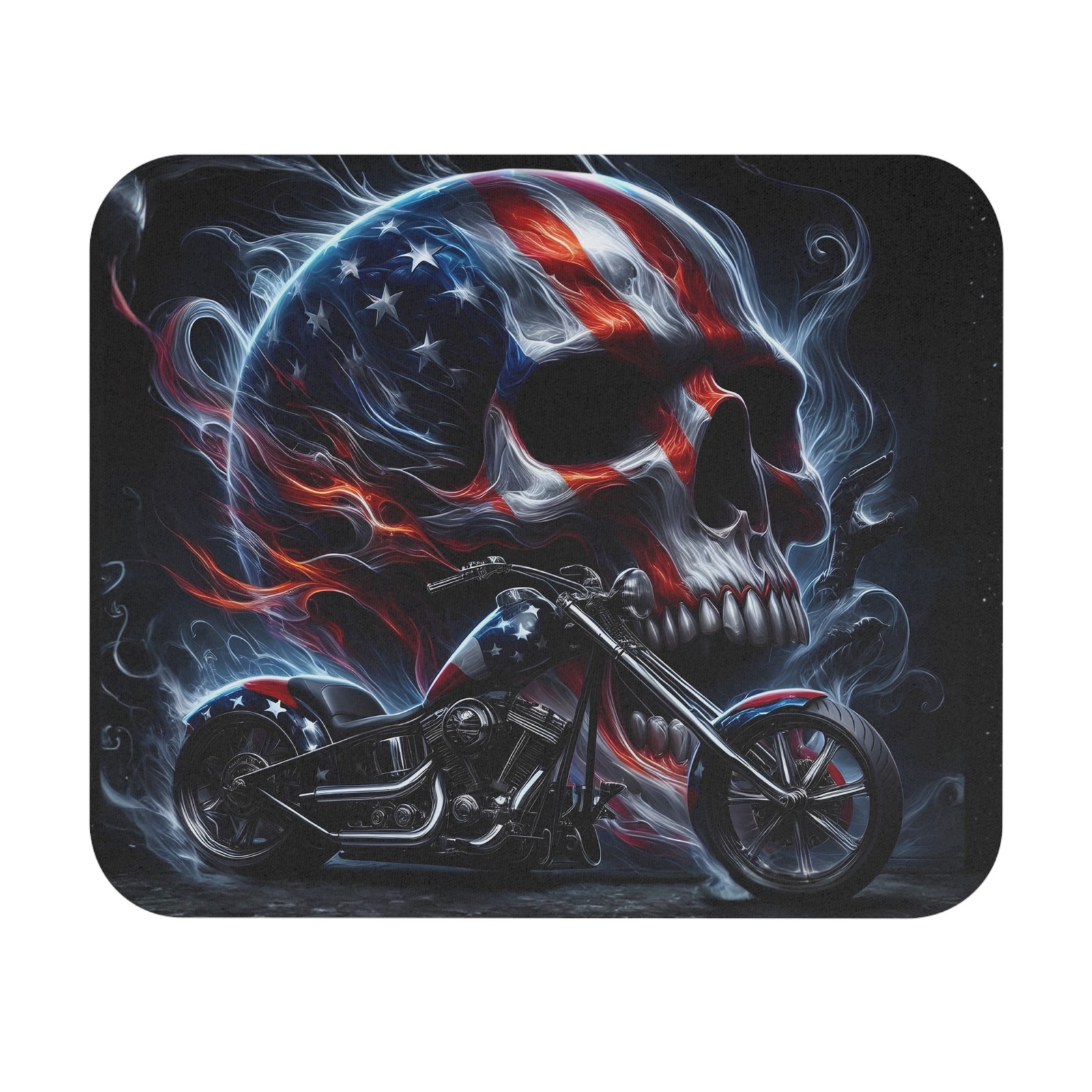 American Skull Motorcycle Mouse Pad, Rider Biker Decor, Patriotic Gaming Pad