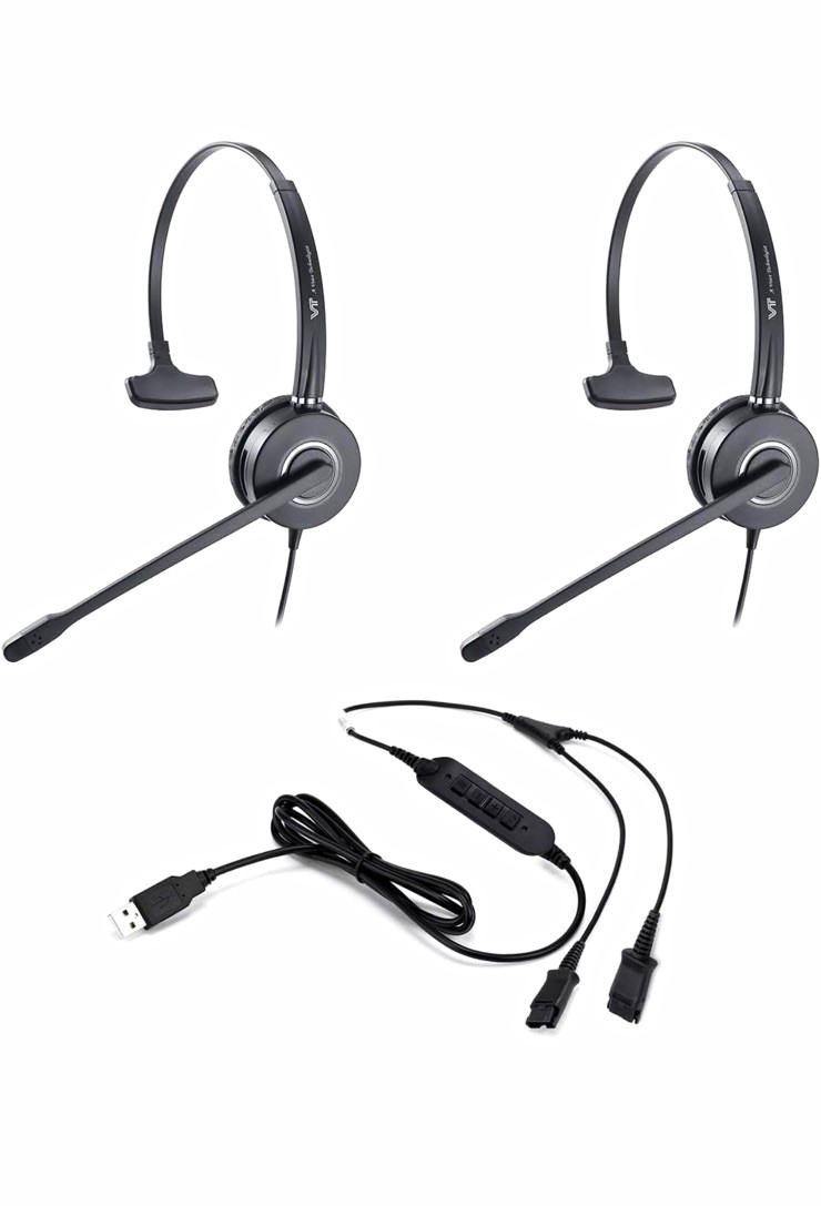 VT UHF Single-Ear USB Wired Headband Headset Boom Mic Mute/Volume Black