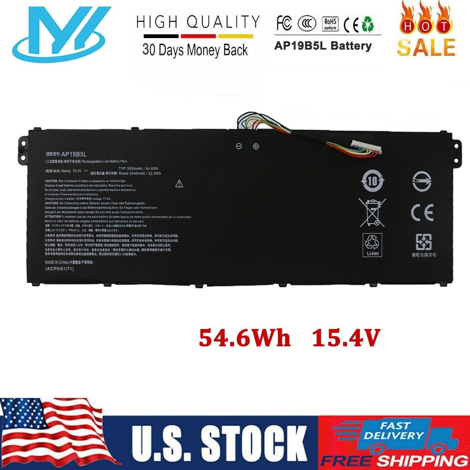 ✅New AP19B5L Battery For Acer Aspire 5 A515-43 A515-52 Swift 3 SF314-42 Series