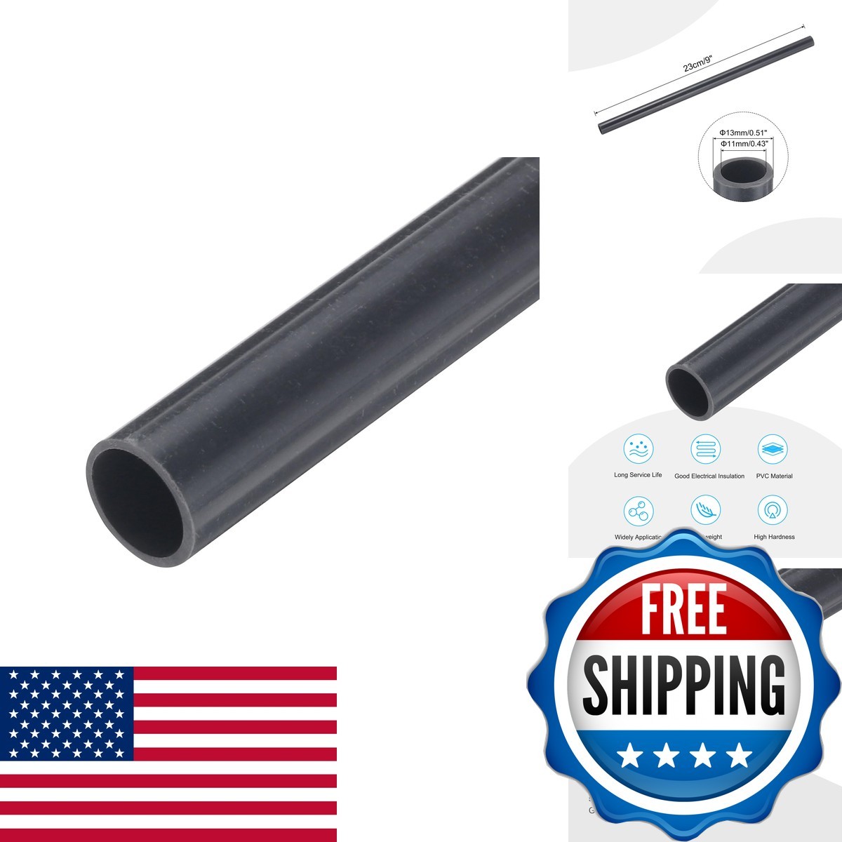 MECCANIXITY 1/2" PVC Rigid Tube Round Pipe Tubing 11x13mm 9"L Dark Grey