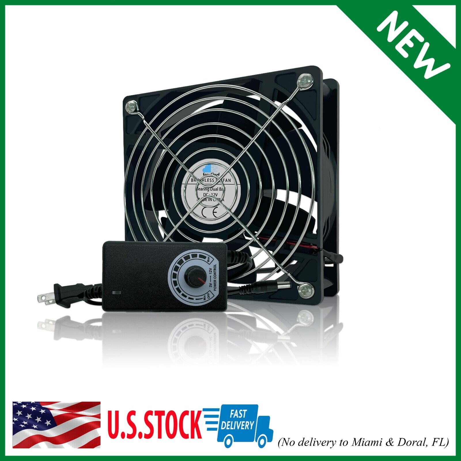 Computer Fan with AC Plug, Variable Speed Axial Muffin Fan with Controller 120mm