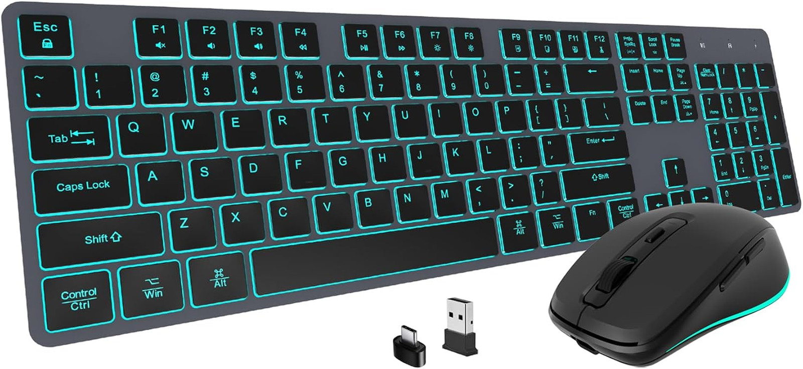 Backlit Wireless Keyboard and Mouse Combo, Rechargeable Quiet 2.4G