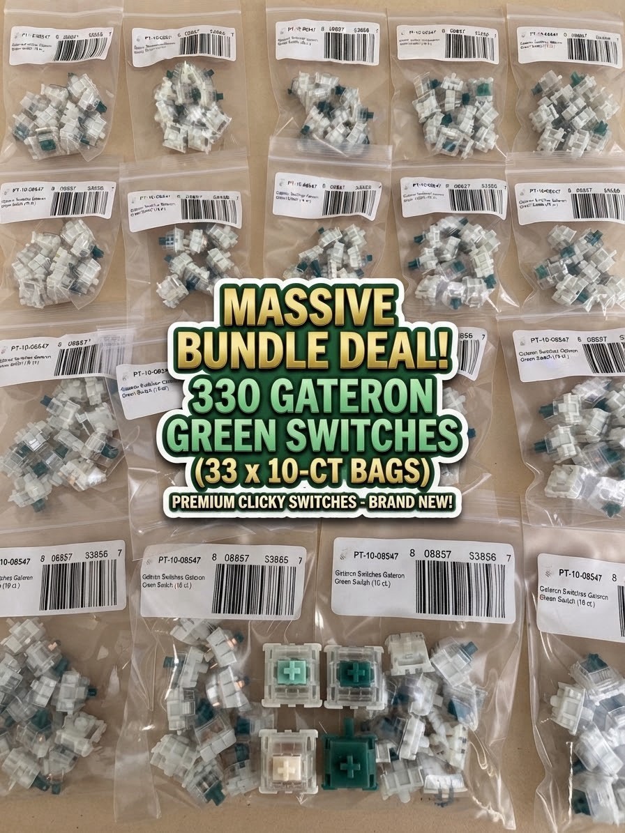 Lot of 330 Gateron Green Mechanical Keyboard Switches Clicky 33 x 10ct Bags New 
