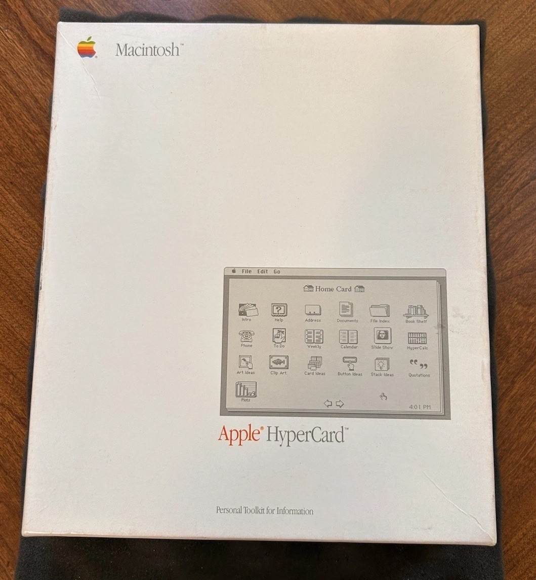 1987 Apple Macintosh HyperCard Software Box Sealed Disks Manuals Receipt