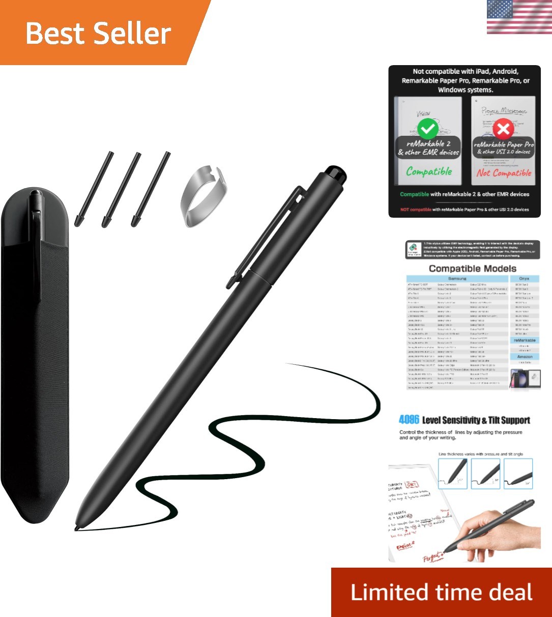 EMR Stylus Compatible with Remarkable 2, Replacement Digital Pen with Eraser,...