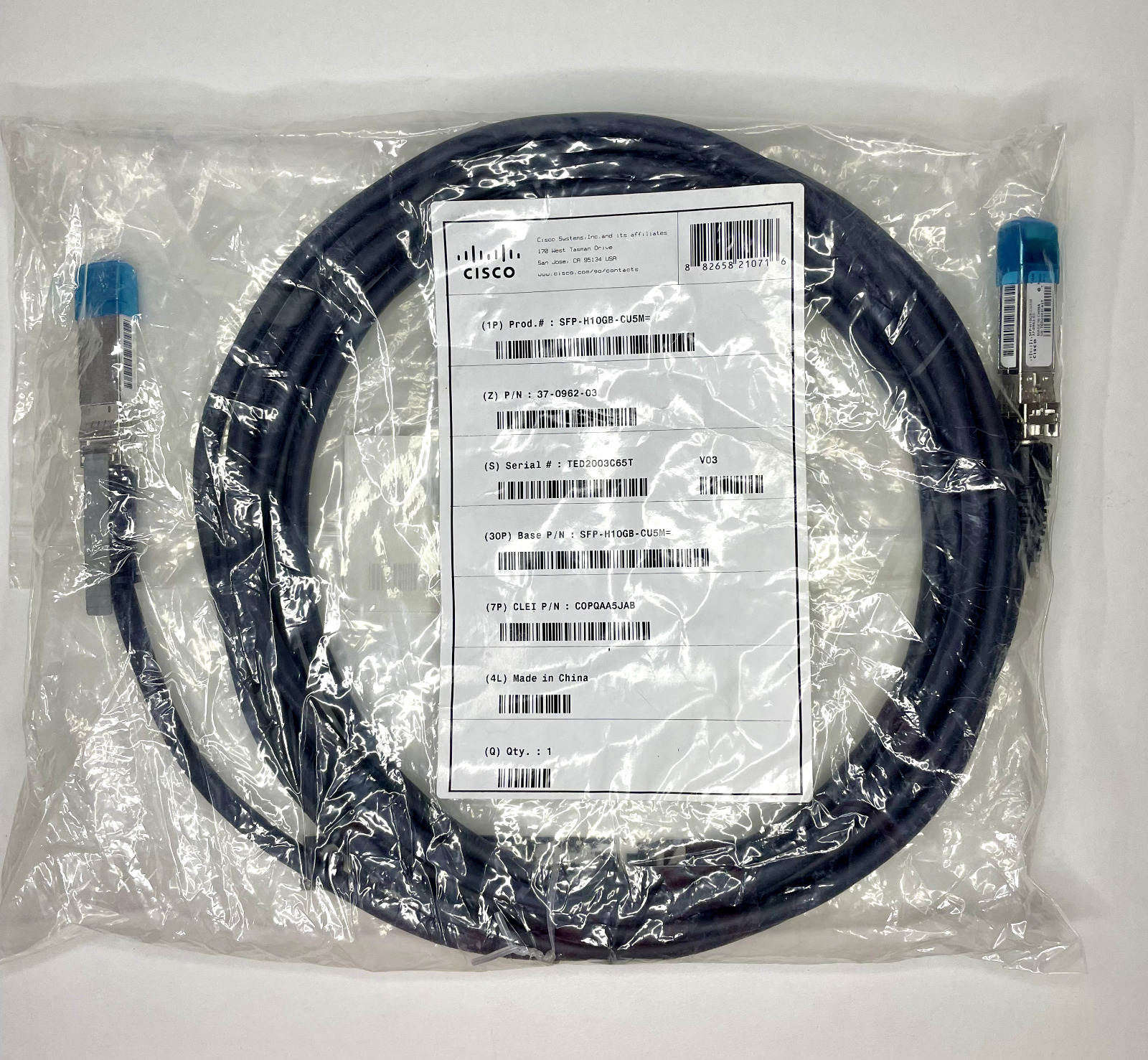Genuine Cisco 10BASE-CU SFP+ Cable 5 Meter SFP-H10GB-CU5M