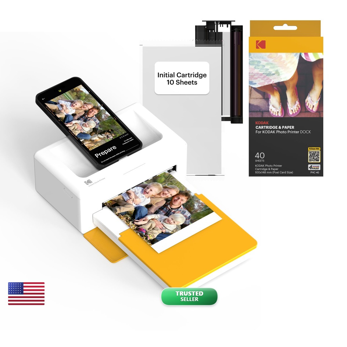 KODAK Dock Plus 4x6 Photo Printer, Smartphone Docking, 4PASS, 50 Sheets PD460