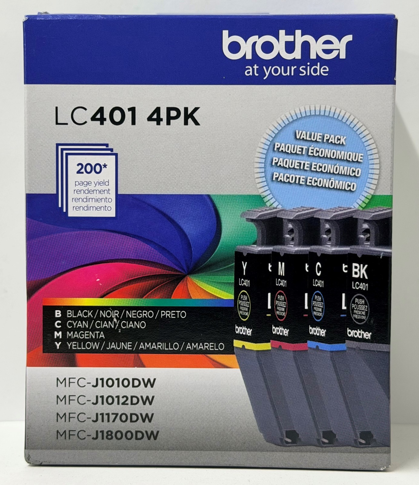 New Genuine Brother LC401 Black Cyan Magenta Yellow 4PK Ink Cartridges Box