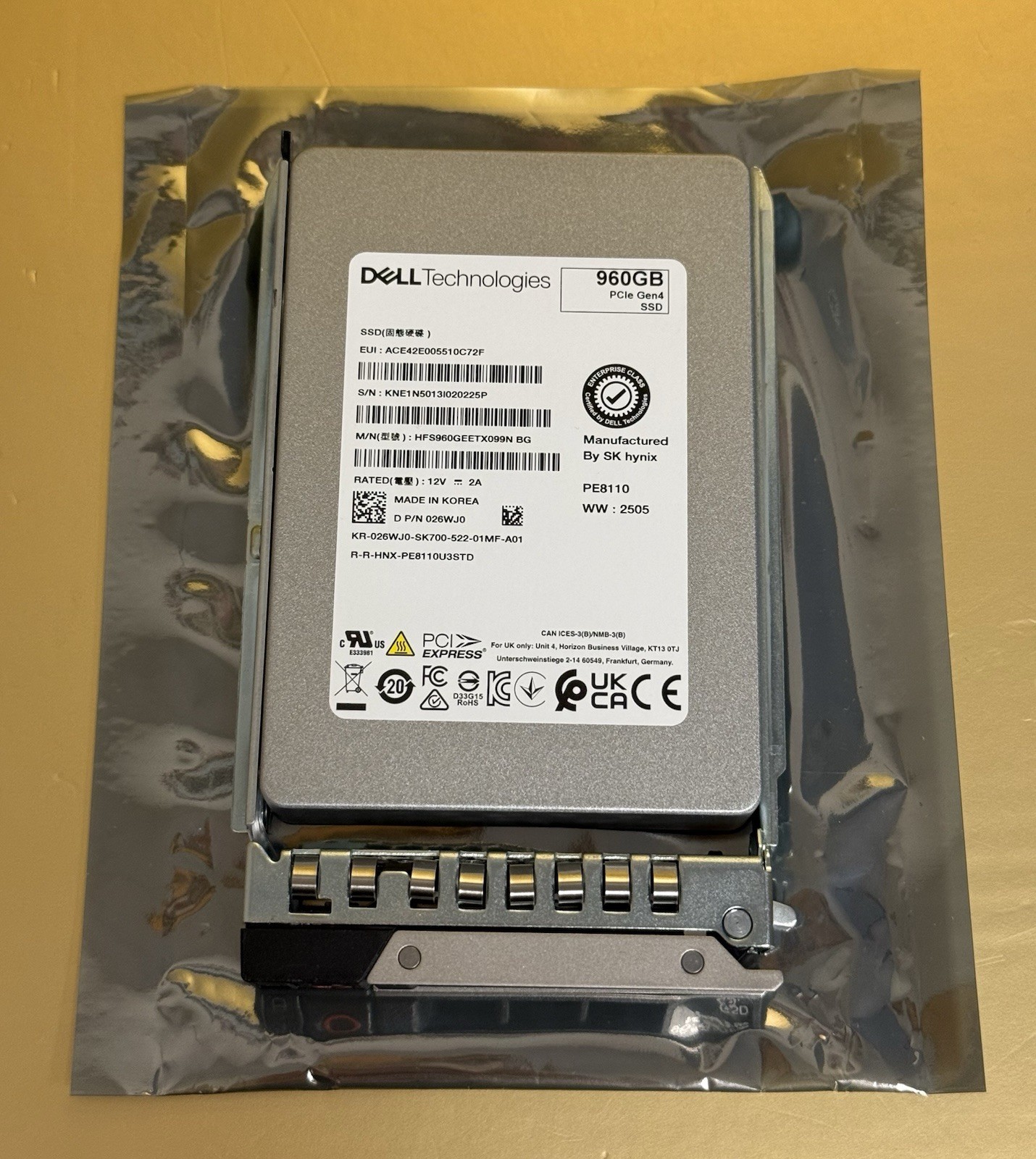 DELL HFS960GEETX099N 960GB NVME GEN4 U.2 HYNIX PE8110 2.5in SSD