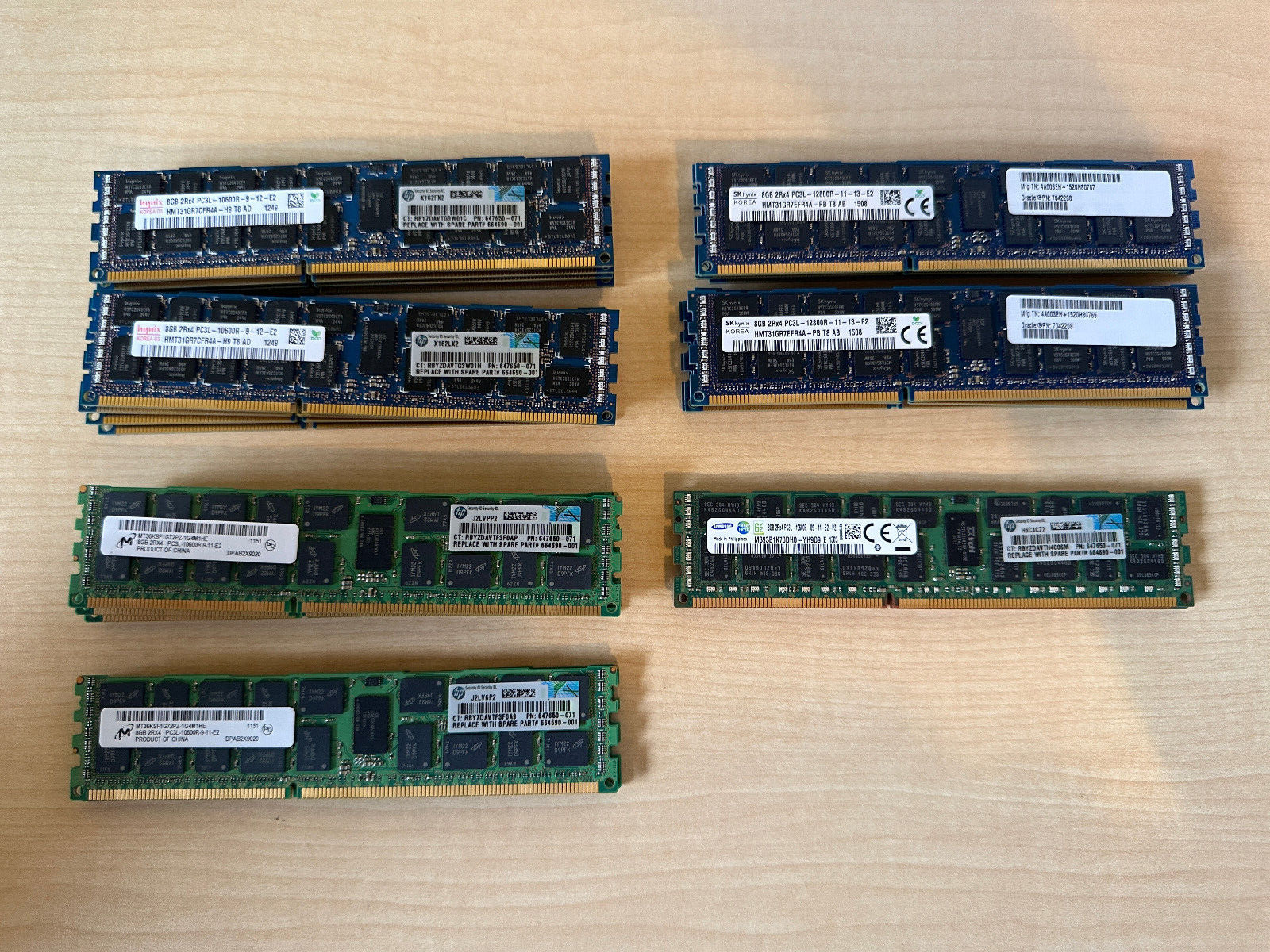 lot of 24 ECC REG 8GB DDR3 2Rx4 PC3L-12800R & 2Rx4 PC3L-10600R Samsung and Hynix