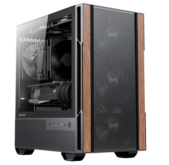 OKINOS Cypress 3 Genuine Walnut Wood MicroATX with 4 120mm USB-C 3 Pin