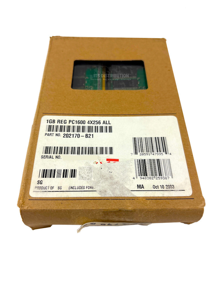 202170-B21 I Open Box HP 1GB 4x256MB SDRAM Memory RDIMM PC1600 ECC 175917-032