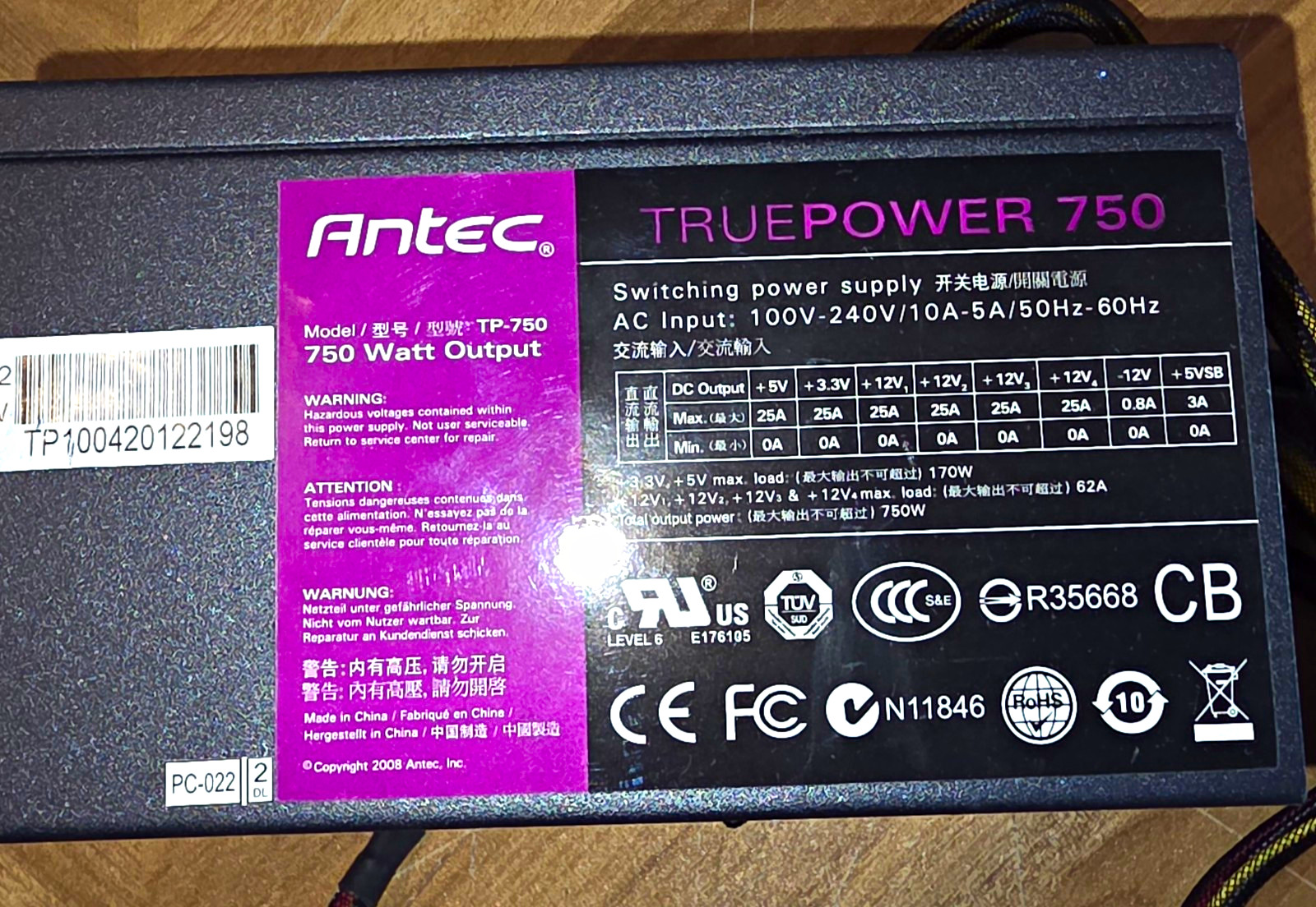 Antec TruePower 750 TP-750 750W ATX Modular Power Supply Unit Black