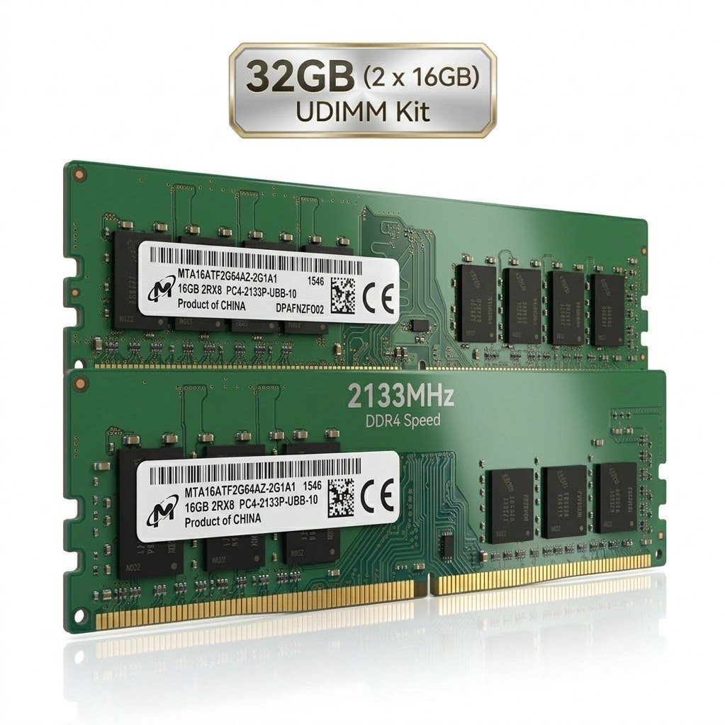 Micron 32GB Kit (2x16GB) DDR4 2133MHz PC4-2133P UDIMM Desktop Ram MTA16ATF2G64AZ