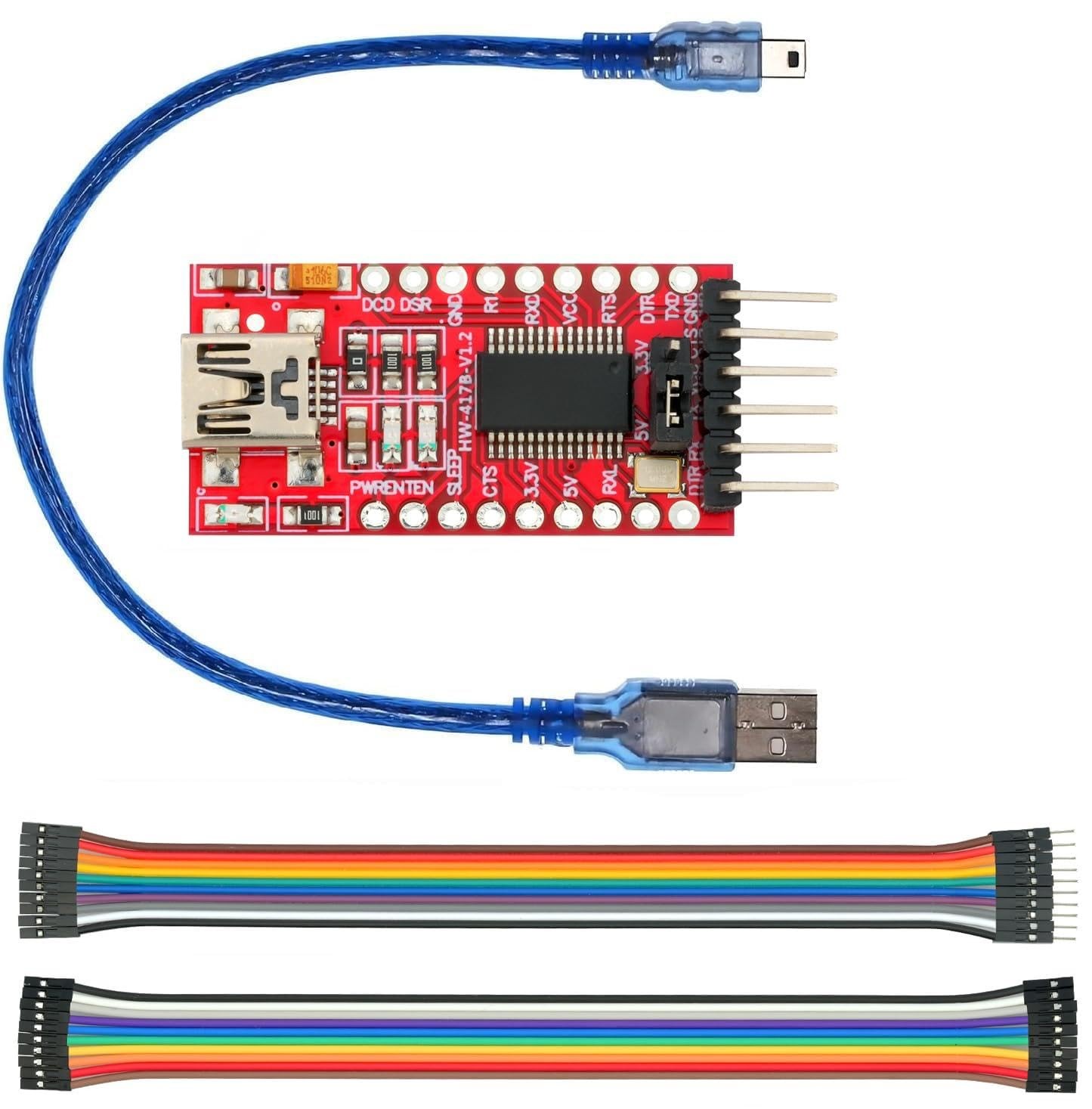 WWZMDiB Mini USB to TTL Serial Converter Adapter, 3.3V/5.5V, FTDI Breakout Board
